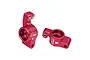 A pair of red anodized aluminium rear hubs for RC cars by GPM Racing, marked with L and R for left and right sides.
