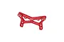 A red anodized aluminium front shock tower for an RC car, featuring multiple mounting holes and the GPM Racing logo.