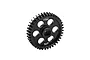 A black GPM Racing 36T speed main gear for RC vehicles, featuring a central D-shaped hole and six weight-reduction holes.