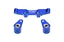 GPM Racing blue anodized aluminium steering bell crank and drag link assembly components on a white background.