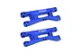 Two blue anodized aluminium front lower suspension arms for RC cars by GPM Racing, shown against a white background.