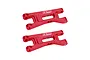 Two red anodized aluminium front lower suspension arms for RC cars by GPM Racing, shown against a white background.