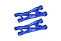 Two blue anodized aluminium rear lower suspension arms for RC cars by GPM Racing, shown against a white background.