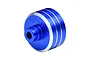 A blue anodized aluminium differential case for RC cars by GPM Racing, featuring silver machined accents.