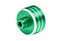 A green anodized aluminium differential case for RC cars by GPM Racing, featuring silver machined accents and the GPM logo.