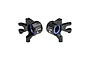 A pair of black GPM Racing aluminium front steering hubs with blue-sealed oversized bearings, marked L and R for left and right side installation.
