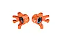 Two orange anodized aluminium front steering hubs for RC cars by GPM Racing, featuring pre-installed bearings and L/R markings.