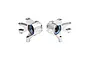 A pair of silver GPM Racing aluminium front steering hubs with blue-sealed oversized bearings, marked L and R.