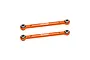 Two orange anodized aluminium GPM Racing front steering linkages with silver metal pivot ball ends, isolated on a white background.