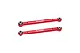 Two red anodized aluminium steering linkage rods from GPM Racing with silver metal pivot ball ends, isolated on a white background.
