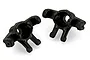 Two black plastic RC front steering hubs for Xinlehong V2 vehicles, shown from an angled perspective against a white background.