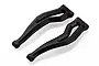 Two black plastic rear upper suspension arms for an RC car, shown from an angled top-down perspective against a white background.