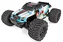 Team Associated Rival MT8 1/8 scale electric RC monster truck with blue, white, and black bodywork on a white background.