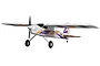 FMS Super EZ Trainer V4 RC plane in white with purple and orange graphics, featuring a high-wing design and tricycle landing gear.
