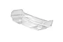 A clear, unpainted polycarbonate rear wing for an RC car, viewed from a high angle against a white background.