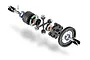 Exploded view of an XRAY large volume centre differential set showing all internal gears, bearings, shims, and housing components.