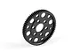 A black 69-tooth spur gear for RC cars, featuring a lightweight design with circular cutouts, isolated on a white background.