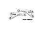 Two silver GPM Racing aluminium front upper suspension arms for RC cars, featuring a triangular design and engraved branding.