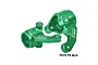 A pair of green anodized aluminium steering hubs for RC cars, marked with L and R, featuring the GPM Racing logo.