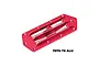 A red anodized aluminium intake grate for an RC boat by GPM Racing, featuring a sleek, angular design with mounting holes and silver metal bars.