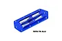 A blue anodized aluminium RC boat intake grate by GPM Racing, featuring a pointed front and multiple mounting holes.