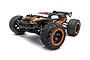 BlackZon Slyder ST 1/16 scale RC stadium truck in black and orange livery, viewed from a front three-quarter angle against a white background.