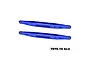 Two blue anodized aluminium rear lower trailing arms for RC vehicles, featuring GPM branding and multiple mounting holes.