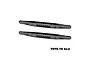 Two black GPM Racing aluminium rear lower trailing arms for RC vehicles, shown against a white background.