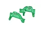 A pair of green anodized aluminium front shock towers for an RC car by GPM Racing, featuring R and L markings.