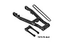 A black GPM Racing aluminium swing arm, pull rod, and drive chain for an RC motorcycle on a white background.