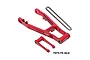 Red anodized aluminium swing arm, pull rod, and drive chain for an RC motorcycle by GPM Racing.