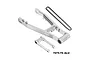GPM Racing silver aluminium swing arm, pull rod, and drive chain for RC motorcycle on a white background.