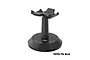 A black GPM Racing aluminium motorcycle stand for RC models, featuring a knurled central pillar and a wide circular base.