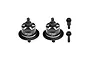 Two black GPM Racing aluminium differential housings with ring gears and two separate pinion gears on a white background.