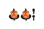 Two orange GPM Racing aluminium differential housings with attached ring gears and two separate black pinion gears on a white background.