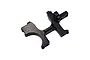 A black anodized aluminium RC car bulkhead part, showing mounting points and a curved profile.