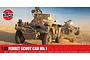 Box art for the Airfix 1/35 scale Ferret Scout Car Mk.1 model kit, showing two tan armoured vehicles in a desert landscape.