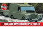 Airfix 1/76 scale LWB Land Rover Hard Top and Trailer model kit box art showing a green Land Rover driving through water.