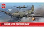 Airfix 1/72 scale Boeing B-17G / Fortress Mk.III model kit box art showing two B-17 bombers in flight dropping bombs over a cloudy landscape.