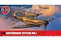 Airfix 1/48 scale Supermarine Spitfire Mk.I model kit box art featuring two Spitfires flying through clouds at sunset.