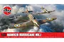 Airfix 1/72 scale Hawker Hurricane Mk.I plastic model kit box art showing three fighter planes flying over clouds.