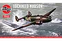 Airfix 1/72 scale Lockheed Hudson bomber plastic model kit box art showing the aircraft flying over a submarine in rough seas.