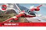 Airfix 1/48 scale Folland Gnat T.1 model kit box art showing a red and white trainer jet flying over a mountainous landscape.