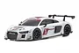 Kyosho Mini-Z MR-04 Audi R8 LMS RC car in white with red racing livery and number 1 on the side.