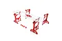 Yeah Racing 1/10 scale aluminium setup system in red, featuring four adjustable stands and a clear acrylic top plate on a white background.