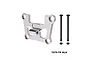 A silver GPM aluminium front bulkhead mount for RC cars, shown with two long black screws and two nuts on a white background.