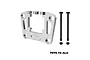 GPM Racing silver aluminium rear bulkhead mount for RC cars, shown with two long black screws and two nuts on a white background.