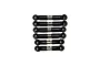 A set of six GPM Racing adjustable turnbuckles with black plastic rod ends and silver metal shafts arranged on a white background.