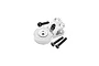 A silver GPM Racing aluminium 25T servo horn with a built-in servo saver and three black mounting screws on a white background.