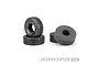 Two JConcepts 1.9 inch Hunk RC crawler tires stacked with two grey foam inserts placed to the right on a white background.